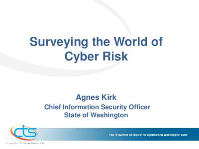 Surveying the World of Cyber Risk Agnes Kirk Chief Information Security Officer State of Washington