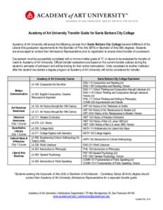 Academy of Art University Transfer Guide for Santa Barbara City College Academy of Art University will accept the following courses from Santa Barbara City College towards fulfillment of the Liberal Arts graduation requi