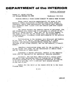 DEPARTMENT 01 the INTERIOR news release BUREAU OF INDIAN AFFAIRS· For Release November 19, 1968  Henderson[removed]