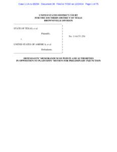 Case 1:14-cvDocument 38 Filed in TXSD onPage 1 of 75  UNITED STATES DISTRICT COURT FOR THE SOUTHERN DISTRICT OF TEXAS BROWNSVILLE DIVISION __________________________________________