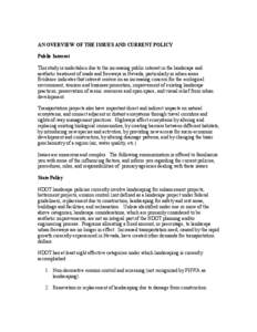 AN OVERVIEW OF THE ISSUES AND CURRENT POLICY Public Interest This study is undertaken due to the increasing public interest in the landscape and aesthetic treatment of roads and freeways in Nevada, particularly in urban 