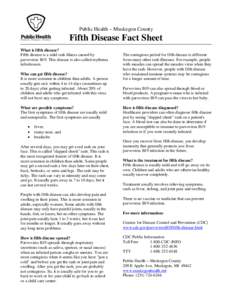 Public Health – Muskegon County  Fifth Disease Fact Sheet What is fifth disease? Fifth disease is a mild rash illness caused by parvovirus B19. This disease is also called erythema