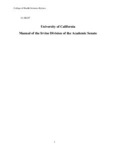 College of Health Sciences BylawsUniversity of California Manual of the Irvine Division of the Academic Senate