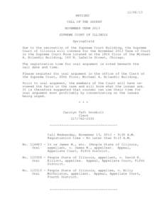 [removed]REVISED CALL OF THE DOCKET NOVEMBER TERM 2013 SUPREME COURT OF ILLINOIS Springfield