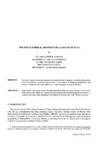 DOS NOTAS SOBRE EL DEPÓSITO DE LA RÍA DE HUELVA por EDUARDO FERRER ALBELDA