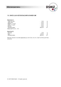 Microorganisms  13. BACILLUS ACIDOCALDARIUS MEDIUM Solution A: Yeast extract