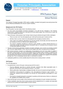 Victorian Principals Association Unit 2, 13-21 Vale Street, North Melbourne Victoria 3051, Australia t: ([removed]f: ([removed]