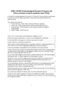 NCRM Policy relevant research synthesis steer FAQs