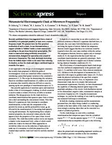 Electromagnetism / Optics / Materials science / Metamaterial cloaking / Metamaterial / Transformation optics / Photonic metamaterial / Split-ring resonator / Cloak of invisibility / Physics / Metamaterials / Nanomaterials