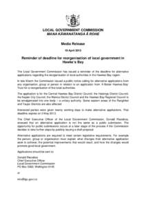 Microsoft Word - Media Statement - Hawkes Bay local govt deadline[removed]doc