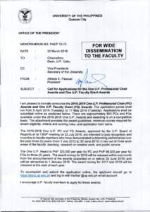 UNIVERSITY O F THE PHILIPPINES Quezon City O F F I C E OF THE P R E S I D E N T  MEMORANDUM NO. P A E P 16-12