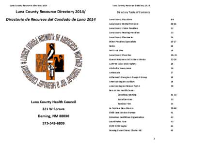 Luna County Resource Directory[removed]Luna County Resource Directory 2014 Luna County Resource Directory[removed]Diractorio de Recursos del Condado de Luna 2014