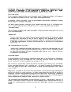 STATEMENT MADE BY HON. MANGALA SAMARAWEERA, MINISTER OF FOREIGN AFFAIRS ONIN RESPONSE TO THE QUESTION BY OPPOSITION LEADER HON. NIMAL SIRIPALA DE SILVA UNDER THE STANDING ORDER 23/2 OF PARLIAMENT Honourable S