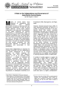 No[removed]January-February 2010 A Note on the Independence and Governance of Asia-Pacific Central Banks By Neil Angelo C. Halcon 1