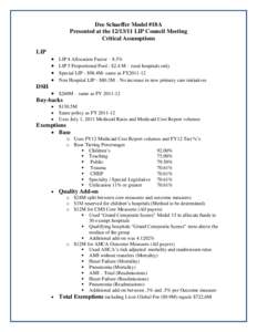 Dee Schaeffer Model #18A Presented at the[removed]LIP Council Meeting Critical Assumptions LIP  
