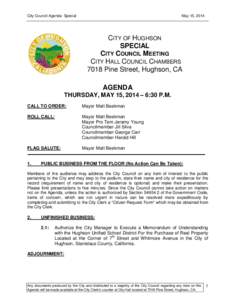 City Council Agenda- Special  May 15, 2014 CITY OF HUGHSON SPECIAL