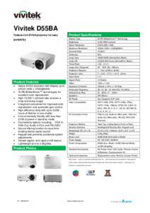 Vivitek D55BA Feature-rich SVGA projector for easy Product Specifications  portability