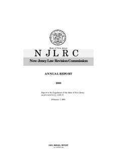 State of New Jersey  N J L R C New Jersey Law Revision Commission ANNUAL REPORT