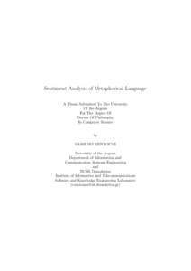 Sentiment Analysis of Metaphorical Language A Thesis Submitted To The University Of the Aegean For The Degree Of Doctor Of Philosophy In Computer Science