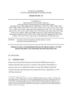 STATE OF CALIFORNIA STATE WATER RESOURCES CONTROL BOARD ORDER WR[removed]In the Matter of Implementation of Water Quality Objectives