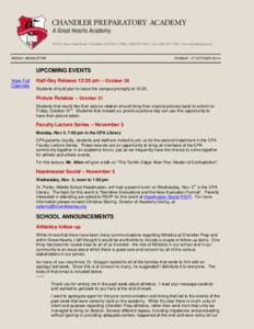 WEEKLY NEWSLETTER  MONDAY 27 OCTOBER 2014 UPCOMING EVENTS View Full
