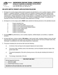 SWINOMISH INDIAN TRIBAL COMMUNITY OFFICE OF PLANNING & COMMUNITY DEVELOPMENTMoorage Way ● La Conner, WAPhoneFAXON-SITE SEPTIC PERMIT APPLICATION POLICIES