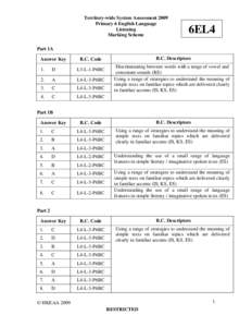 Territory-wide System Assessment 2009 Primary 6 English Language Listening Marking Scheme  6EL4