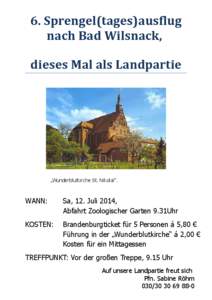 6. Sprengel(tages)ausflug nach Bad Wilsnack, dieses Mal als Landpartie „Wunderblutkirche St. Nikolai“.