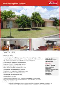 eldersmorayfield.com.au  CABOOLTURE PRICED TO SELL! Are you looking for a home that is open, spacious and has two large living areas? You probably should look at this one. Situated in a quiet cul-de-sac and walking dista