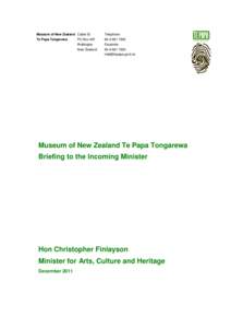Museum of New Zealand Cable St Te Papa Tongarewa Telephone  PO Box 467