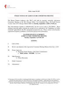 Friday, August 30, 2013  ______________________________________________________________________________ PUBLIC NOTICE OF AGRICULTURE COMMITTEE MEETING _____________________________________________________________________