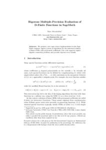 Rigorous Multiple-Precision Evaluation of D-Finite Functions in SageMath Marc Mezzarobba? CNRS, LIP6, Université Pierre et Marie Curie?? , Paris, France , http://marc.mezzarobba.net/