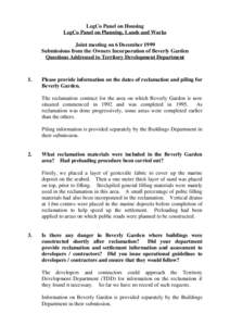 LegCo Panel on Housing LegCo Panel on Planning, Lands and Works Joint meeting on 6 December 1999 Submissions from the Owners Incorporation of Beverly Garden Questions Addressed to Territory Development Department