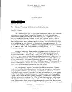 FEDERAL RESERVE BANK OF CHICAGO. November 8, 2010. Dianne J.Freeman.Addressblockedforprivacy. Edwards, IL 61528.