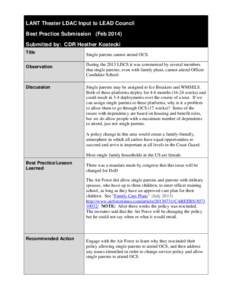 LANT Theater LDAC Input to LEAD Council Best Practice Submission (Feb[removed]Submitted by: CDR Heather Kostecki Title  Single parents cannot attend OCS.