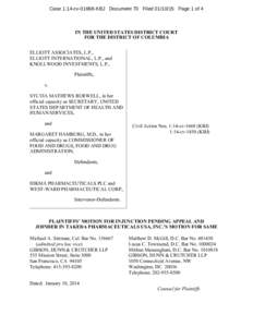 Case 1:14-cv[removed]KBJ Document 70 Filed[removed]Page 1 of 4  IN THE UNITED STATES DISTRICT COURT FOR THE DISTRICT OF COLUMBIA ELLIOTT ASSOCIATES, L.P., ELLIOTT INTERNATIONAL, L.P., and