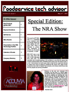 May 31st, 2007  Volume 21, Issue 1 In this Issue: New Products