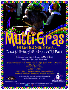 Mutti Gras Pet Parade & Costume Contest Sunday, February 15 • 12-1pm on The Plaza Dress up your pooch & join in Mardi Gras festivities for the canine set.