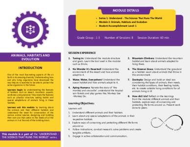 MODULE DETAILS •	 Series 1: Understand - The Science That Runs The World •	 Module 2: Animals, Habitats and Evolution •	 Student Accomplishment Level: 1  Grade Group : 1-3