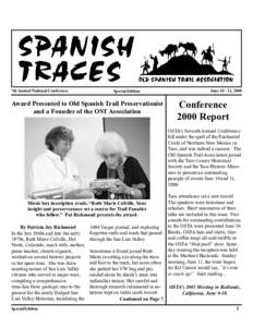 7th Annual National Conference  Special Edition Award Presented to Old Spanish Trail Preservationist and a Founder of the OST Association