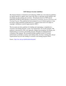 Computing / Security awareness / National Institute of Standards and Technology / NIST Special Publication 800-53 / IT risk / Computer security / Security / Data security