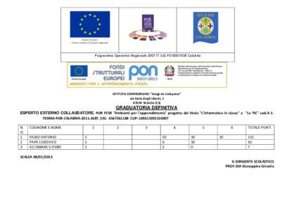 Programma Operativo Regionale 2007 IT 161 PO 008 FESR Calabria  ISTITUTO COMPRENSIVO “Gregorio Caloprese” via Fazio degli Uberti, SCALEA (CS)