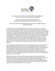 Testimony of Lisa M. Maatz, Vice President of Government Relations American Association of University Women (AAUW) House Committee on Education and the Workforce Subcommittee on Higher Education and Workforce Training He
