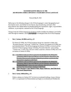   NONSUBSTANTIVE ERRATA TO THE  2013 BUILDING ENERGY EFFICIENCY STANDARDS 15‐DAY LANGUAGE      Revised May 31, 2012 