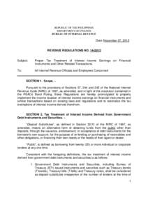 REPUBLIC OF THE PHILIPPINES DEPARTMENT OF FINANCE BUREAU OF INTERNAL REVENUE Date: November 07, 2012