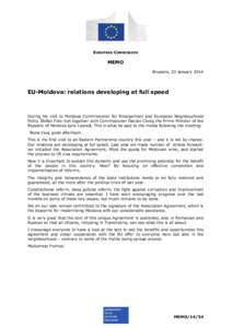 EUROPEAN COMMISSION  MEMO Brussels, 23 January[removed]EU-Moldova: relations developing at full speed