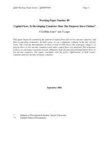 QEH Working Paper Series – QEHWPS89  Page 1 Working Paper Number 89 Capital Flows To Developing Countries: Does The Emperor Have Clothes?