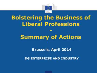 Bolstering the Business of Liberal Professions Summary of Actions Brussels, April 2014 DG ENTERPRISE AND INDUSTRY
