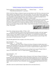 Southern Campaigns American Revolution Pension Statements and Rosters Pension Application of Frederick Cooper W3001 Transcribed and annotated by C. Leon Harris. Dorothy Cooper