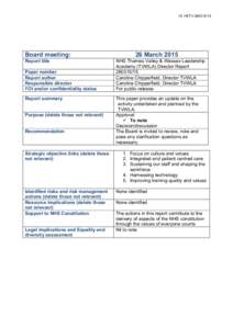 19. HETVBoard meeting: Report title Paper number Report author